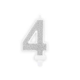 Lumanare aniversara numarul 4 argintiu 7 cm